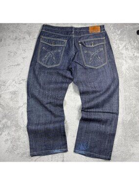 Y2K Baggy Artful Dodger Jeans Thick Stitch Hip Hop Skater Denim Dark Wash Grunge